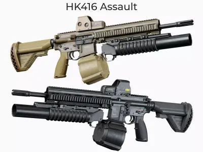 AR 15 Modular Tactical Assault Rifle HK416 3D Model Pack