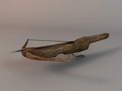 Low poly crossbow wooden bow and arrow Low-poly 3D model