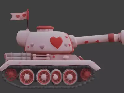 Stylized Valentine Battle Tank 3D Model Low-poly 3D model