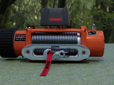 Winch 2 orange with rope 3D model