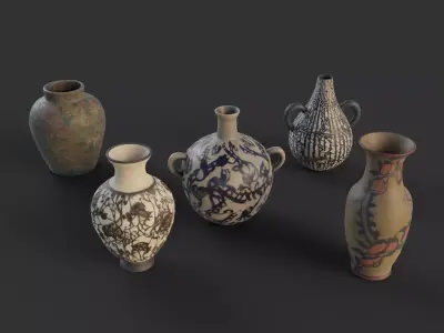 Old Vases Collection Low-poly 3D model