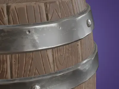 Stylized wooden Barrel with metal rings PBR low-poly game ready Low-poly 3D model