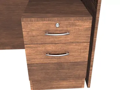 L-shaped wooden office desk Low-poly 3D model