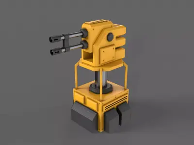 PBR Turret Gun 02 Yellow Low-poly 3D model
