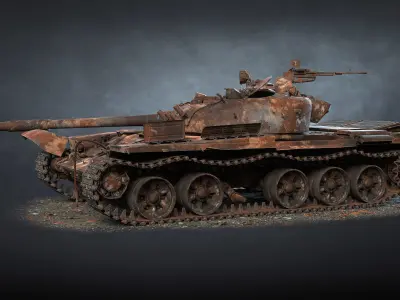 T-72A Tank Destroyed Low-poly 3D model