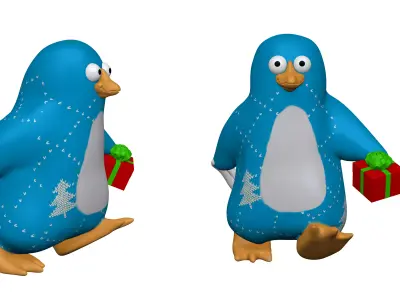 001325 winter blue penguins on a sled 3D model