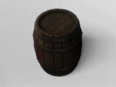 Medieval Wooden Barrel with Fleur-de-Lis Emblem 3D model
