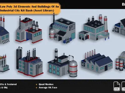 Industrial low poly kit bash Low-poly 3D model