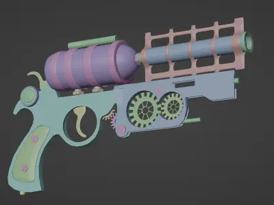 Steampunk revolver gun Low-poly 3D model