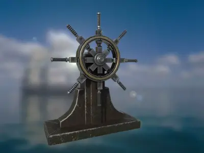 Steering wheel for a sea ship and a bell Wheel 3D model Low-poly 3D model V2