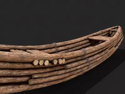 Primitive Wooden Survival Boat Low-poly 3D model