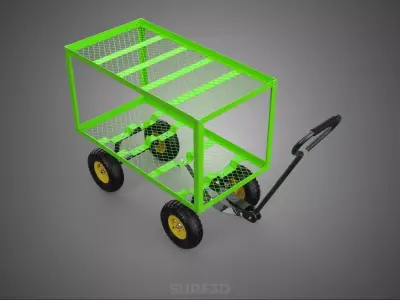 DUAL TWO TIER RACK TRAY DECK MESH TROLLEY WAGON CART GARDEN YARD 3D model