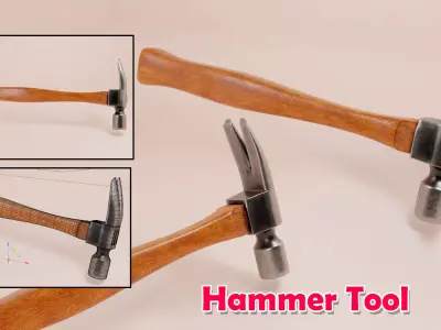  Hammer Tool Metal  wooden handle  Claw Irwin forged metal    Low-poly 3D model