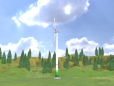 Wind turbine E1 H-163 RD 172m Animation and Foundation Low-poly 3D model