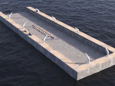 Seasight Davits Cranes Installed in Ship Dry Dock 3D model