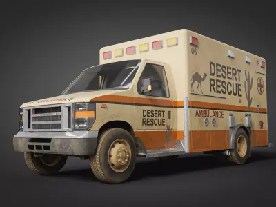 Desert Rescue Ambulance 3D Model  Game-Ready Cinematic Vehicle Low-poly 3D model