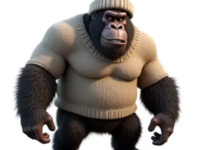 Cartoon Gorilla Sweater 3D Model Winter Character Low-poly 3D model