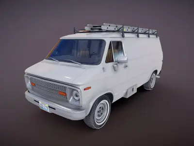 80s Utility van PBR Low-poly 3D model