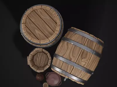 Stylized Medieval Tavern Set Low-poly 3D model