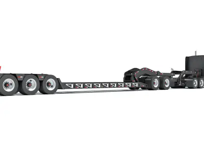 Semi Truck with Lowboy Trailer 3D model 6
