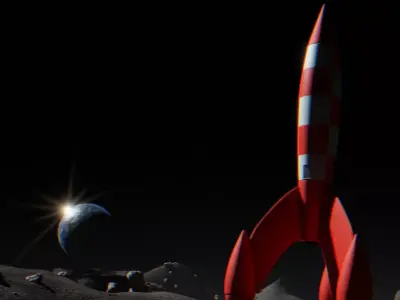Tintin rocket on moon 3D model