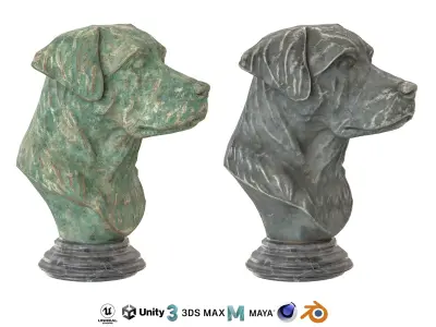 Dog bust oxydated statues Low-poly 3D model