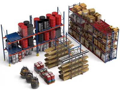 Industrial Warehouse Rack Storage Set Low-poly 3D model
