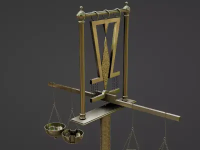 Scales balance scale with two pots Low-poly 3D model