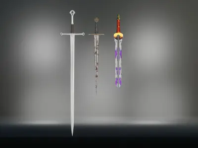Medieval Sword Pack Vol 1 Classic and Rusted and Magic Blade Low-poly 3D model