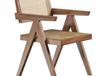 Walnut Japandi Rattan Chair By Homary 3D model