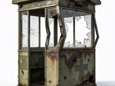 Burned Military Guard Booth 3D Model V02 Low-poly 3D model