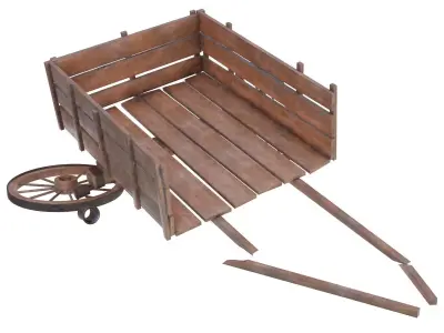 wooden cart 3 broken 3D model