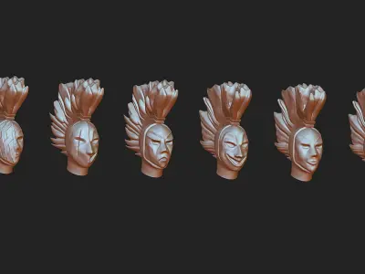Harlequine combat squad masks 57 pieces set modular 3D print model