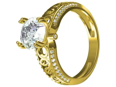 Antique Round Diamond Filigree Solitaire Engagement Ring 3D print model