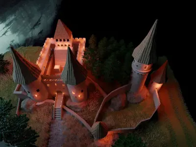 3D Low Poly Medieval Castle Scene Low-poly 3D model