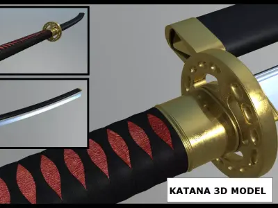 High Poly Katana with Sheath Free 3D model