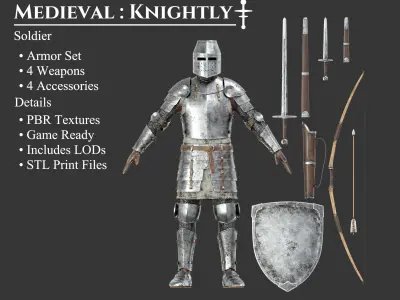 Medieval Collection Knightly Soldier 3D Model Pack
