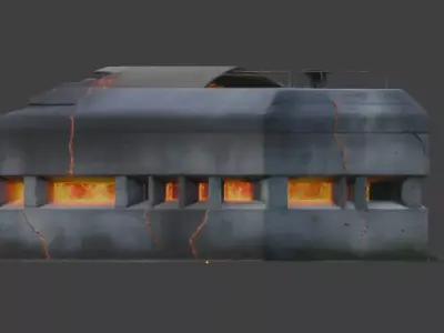 Destroyed Military Bunker with Lava Cracks 3D Model V03 Low-poly 3D model