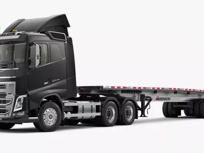 Volvo FH 6X4 With Flatbed Trailer 3D model