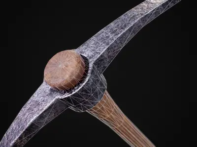 Game Ready Pickaxe wooden tool Low-poly 3D model
