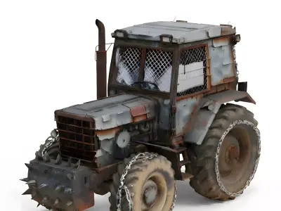 Post-Apocalyptic Armored Tractor 3D Model Low-poly 3D model