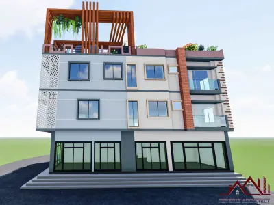 Modern Residential Cum Commercial Building Elevation Design 3D print model