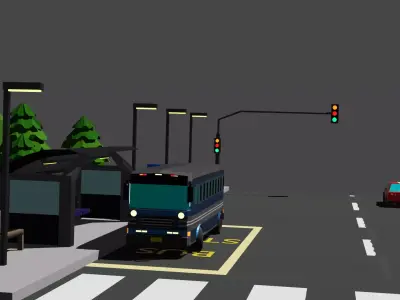 stylized low poly city bus Low-poly 3D model