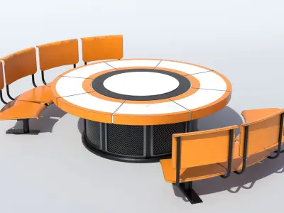 Table and Seats PBR Low-poly 3D model