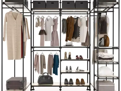 Wardrobe closet with clothes and accessories 3D model