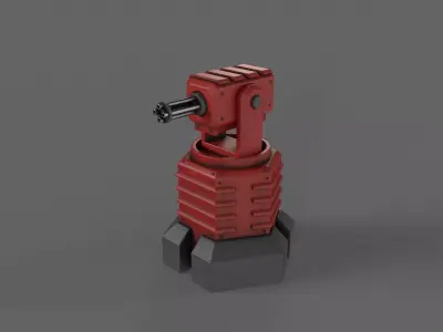 PBR Turret Gun 03 Red Low-poly 3D model