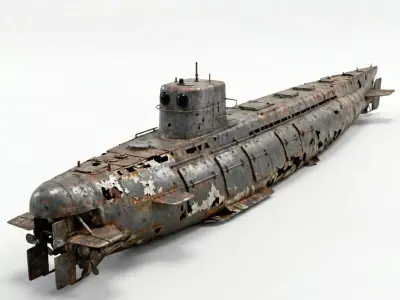 Realistic Wrecked Vintage Submarine 3D Model Low-poly 3D model