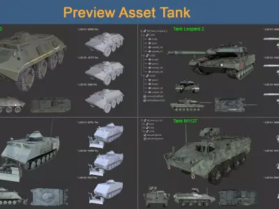 Asset 01 - Military - 04 3D Model Tank  3D Model Pack
