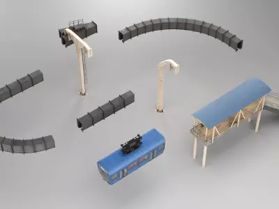 Monorail modular Constructor PBR 3D model