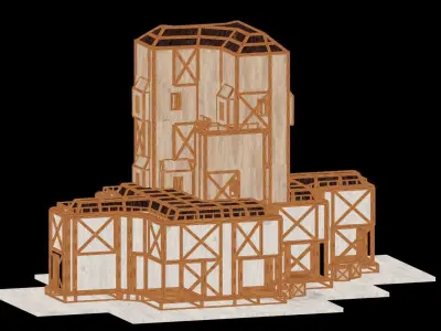 Medieval Low Poly Building Castle Wooden Village Stone House 09 Low-poly 3D model